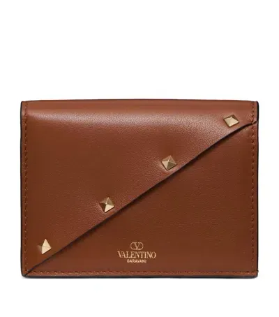 Valentino Garavani Leather Rockstud Wispy Wallet In Brown