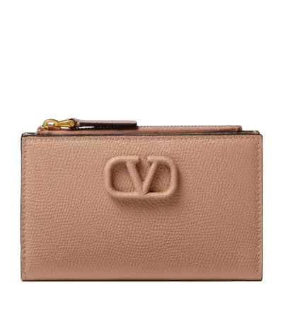 Valentino Garavani Leather Vlogo Signature Wallet In Neutral