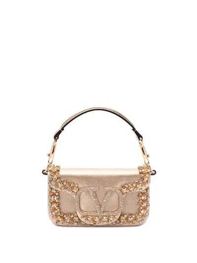 Valentino Garavani Locò Small Jeweled Leather Shoulder Bag In Gold