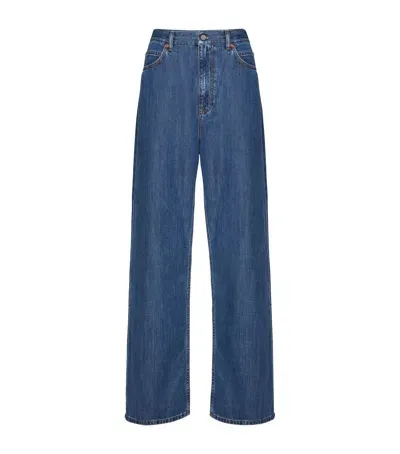 Valentino Logo-patch Straight Jeans In Blue