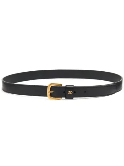 Valentino Garavani Logo-plaque Leather Belt In Black