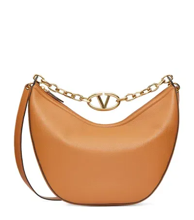 Valentino Garavani Medium Leather Vlogo Moon Shoulder Bag In Brown