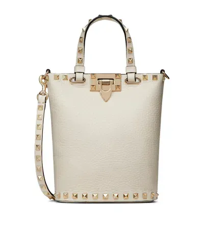 Valentino Garavani Mini Leather Rockstud Top-handle Bag In White