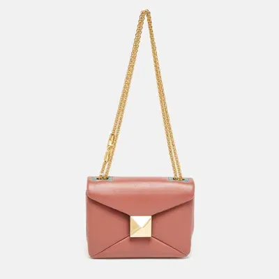 Pre-owned Valentino Garavani Old Rose Leather One Stud Chain Shoulder Bag In Pink