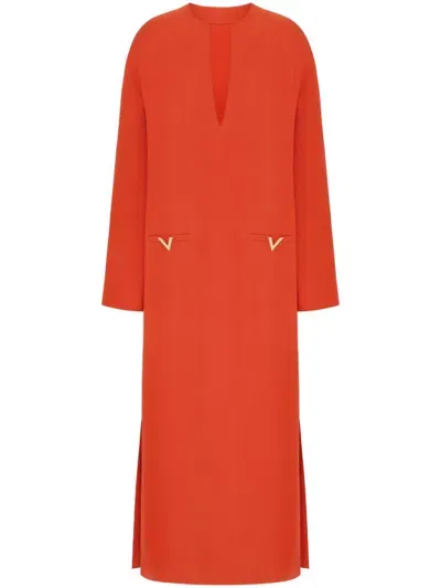 Valentino V Gold Crepe Midi Dress In Orange