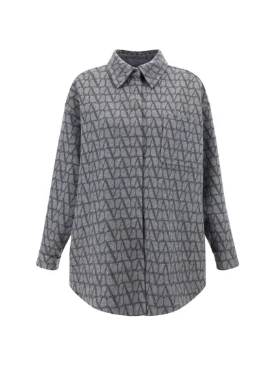 Valentino Pap Reversible Shirt Jacket In Grigio Mel Iconographe Grigio/grigio Mel