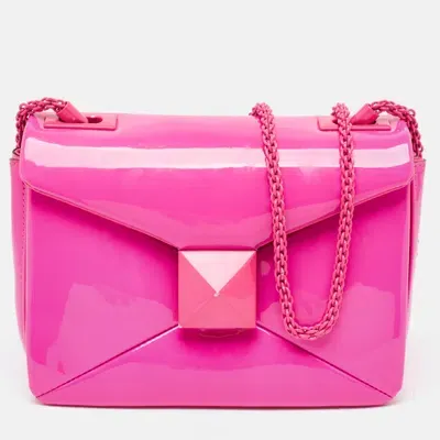 Pre-owned Valentino Garavani Pink Patent Leather One Stud Flap Shoulder Bag