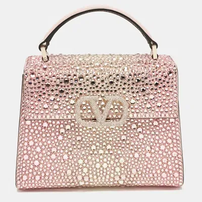 Pre-owned Valentino Garavani Pink Suede Crystals Mini Vsling Top Handle Bag