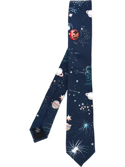 Valentino Garavani Planet Print Tie In Blue