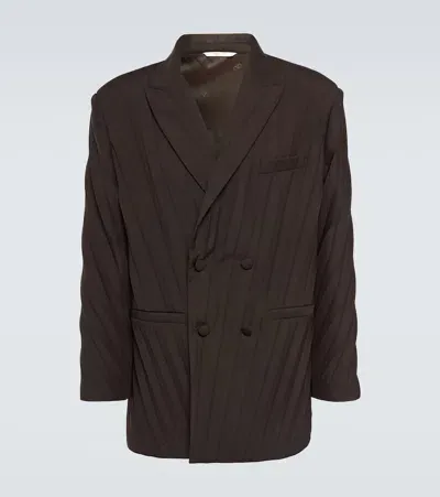 Valentino Pleated Double-breasted Blazer In Brown