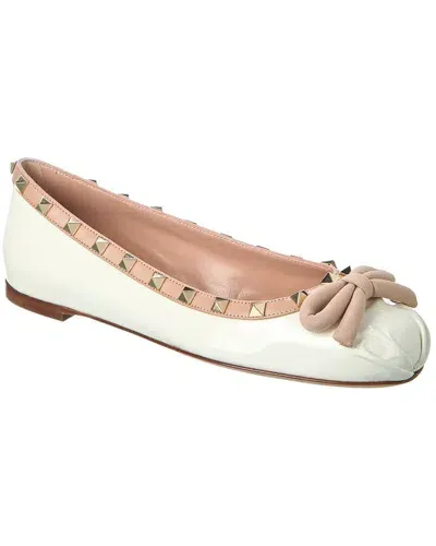 Valentino Garavani Valentino Rockstud Patent Ballerina Flat In White