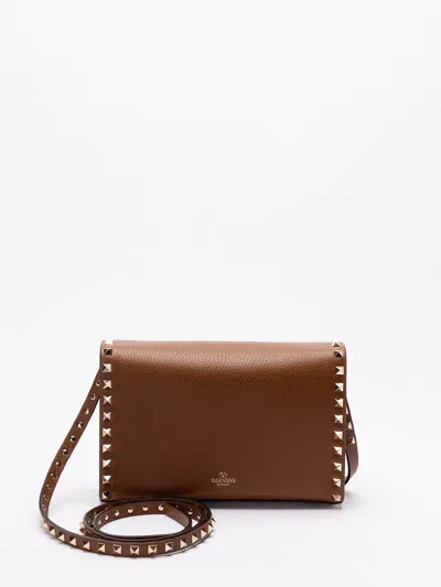 Valentino Garavani `rockstud` Small Shoulder Bag In Brown