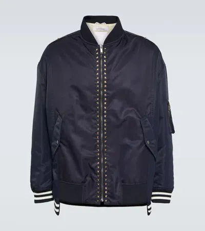 Valentino Rockstud Untitled Bomber Jacket In Blue