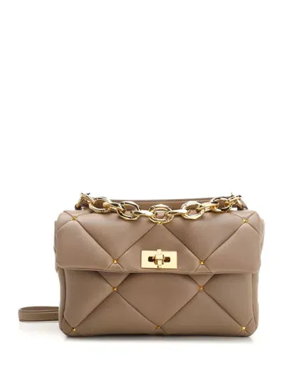 Valentino Garavani Roman Stud Foldover Top Shoulder Bag In Brown