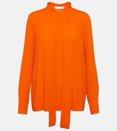 Valentino Scarf Neckline Silk Shirt In Orange