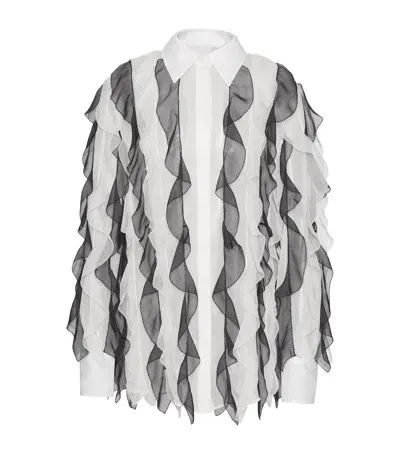 Valentino Silk Ruffle-trim Shirt In White