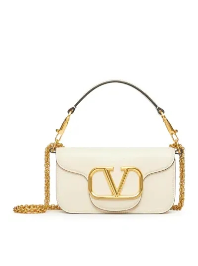 Valentino Garavani Small Locò Shoulder Bag In Calfskin In White