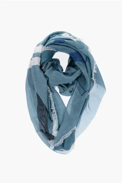 Valentino Solid Color Scarf With Fringes In Blue