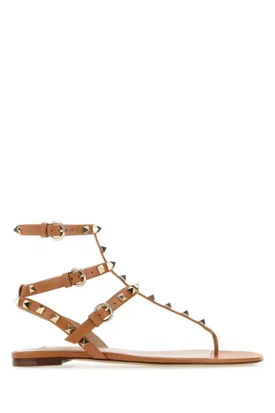 Valentino Garavani Ockstud Leather Sandals In Brown