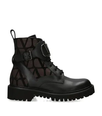 Valentino Garavani V Buckle Combat Boots In White