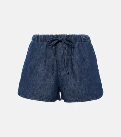 Valentino Embellished Denim Shorts In Blue