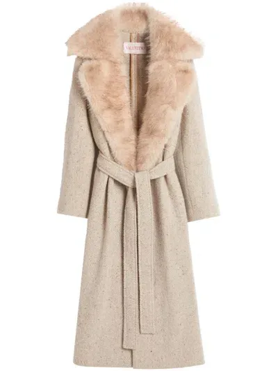 Valentino Virgin Wool Coat In Neutrals