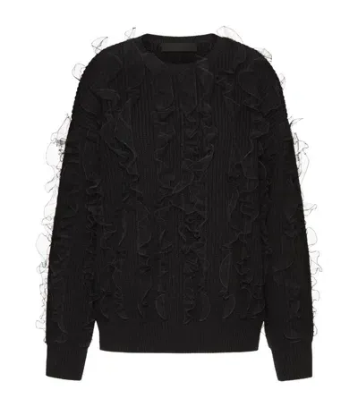 Valentino Virgin Wool Ruffled Sweater In Black