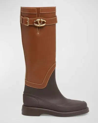 Valentino Garavani Vlogo Bicolor Tall Rain Boots In Brown