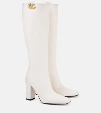 Valentino Garavani Vlogo Bold 100 Leather Knee-high Boots In White