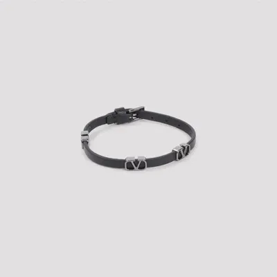 Valentino Garavani Leather Bracelet V Logo Signature In No Nero