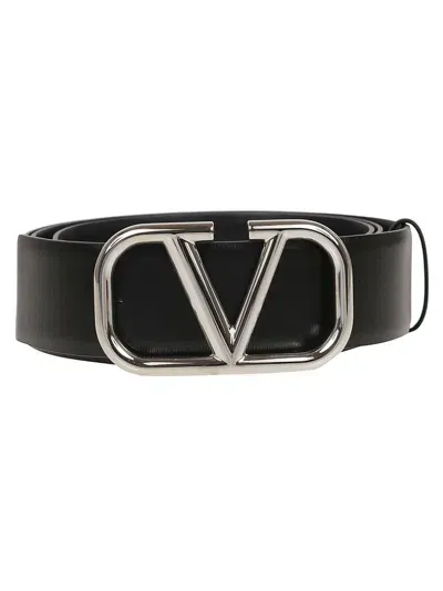 Valentino Garavani Valentino Vlogo Plaque Buckled Belt In Black