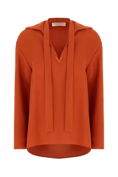 Valentino Vlogo Plaque V-neck Blouse In Orange