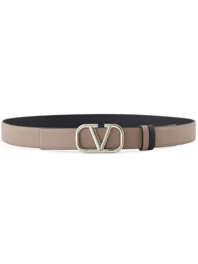 Valentino Garavani Vlogo Reversible Leather Belt In Gray