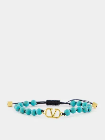 Valentino Garavani Vlogo Signature Bead Embellishment Bracelet In Azzurro