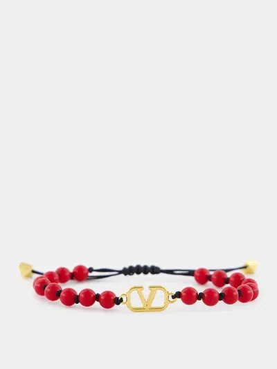 Valentino Garavani Valentino Vlogo Signature Bead Embellishment Bracelet In Red