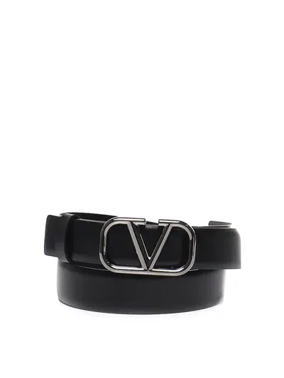 Valentino Garavani Vlogo Signature Calfskin Belt In Negro