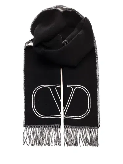 Valentino V Logo Intarsia Wool & Cashmere Scarf In Black