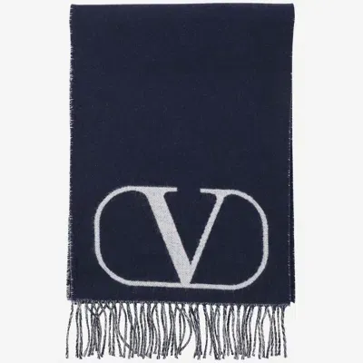 Valentino Vlogo Signature Wool And Cashmere Scarf In Blue