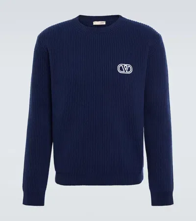 Valentino Vlogo Virgin Wool Sweater In Blue