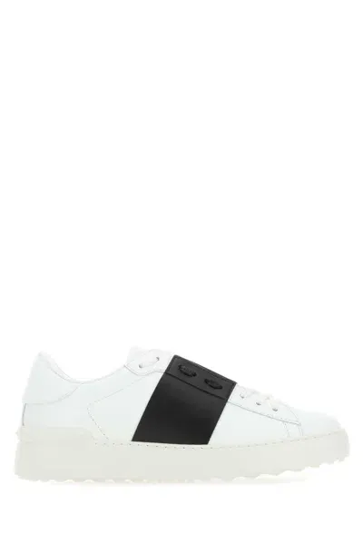 Valentino Garavani White Leather Open Sneakers With Black Band