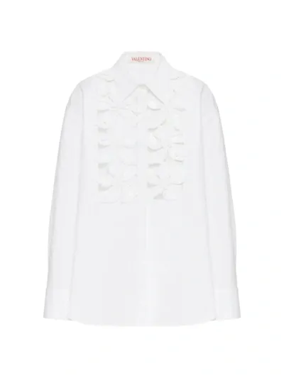 Valentino Embroidered Compact Popeline Shirt In White