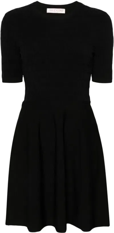 Valentino Jacquard-knit Mini Dress In Black