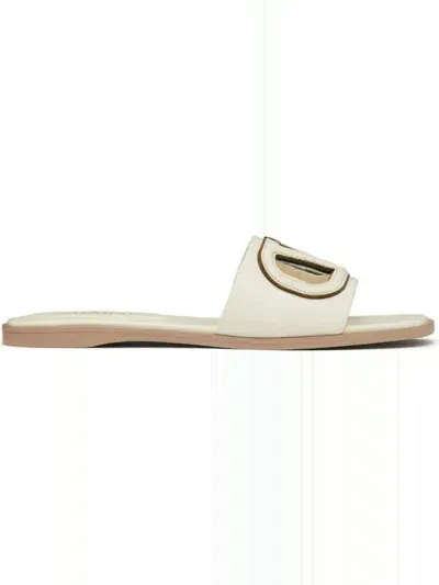 Valentino Garavani Leather Cut-out Vlogo Slides In White