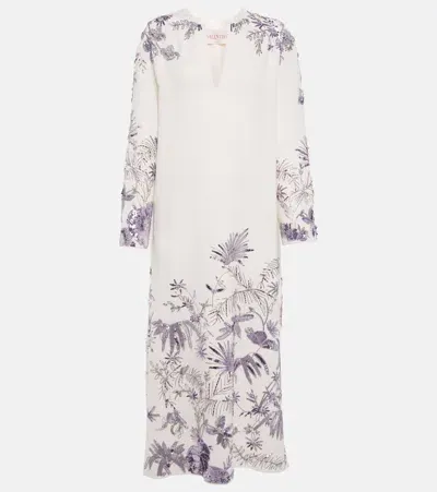 Valentino Wool And Silk Embellished Midi Dress In White