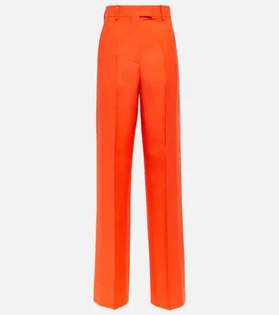 Valentino Wool And Silk High-rise Straight Pants In Orange