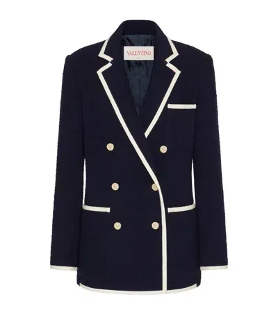 Valentino Wool-blend Double-breasted Blazer In Blue