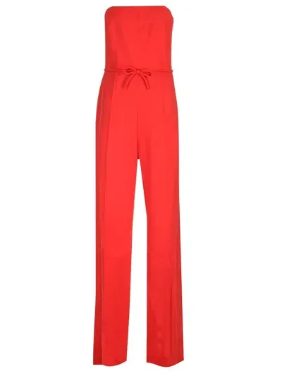 Valentino Strapless Straight-leg Wool Jumpsuit In Red