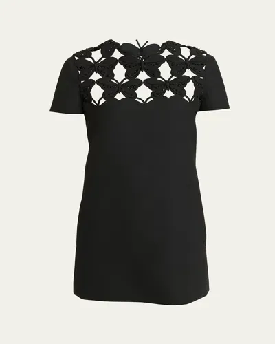 Valentino Wool Mini Dress With Butterfly Cutout Details In Black