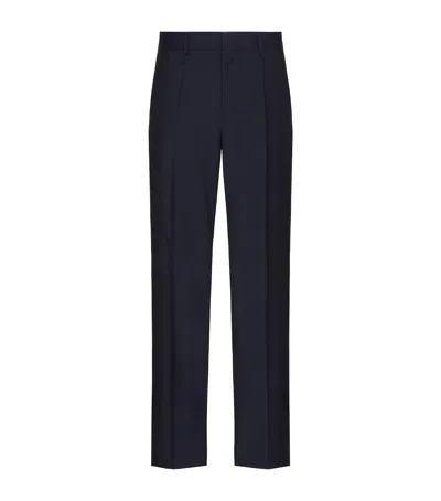 Valentino Wool-mohair Drawstring Straight Trousers In Blue