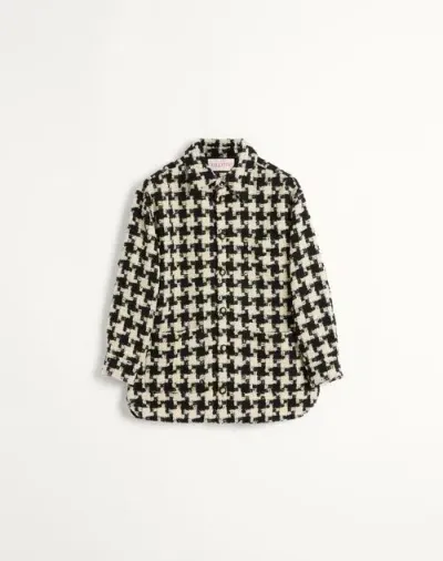 Valentino Wool Shirt Jacket With Pied De Coque Pattern In Gold